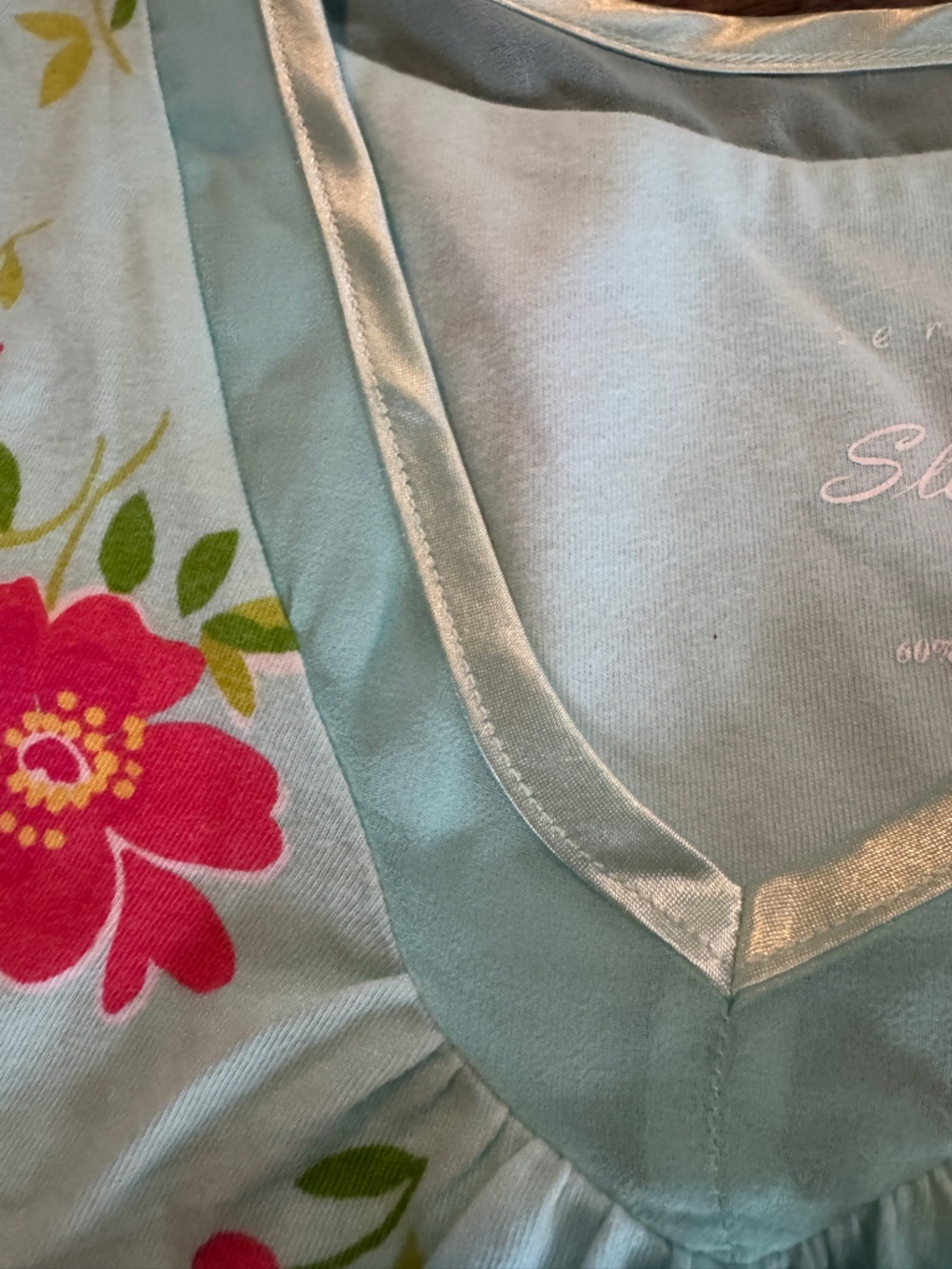 Serenada 4X Pajama Set Mint Pink Floral Satin Trim 30/32W Soft Lounge 2PC - Picture 5 of 10